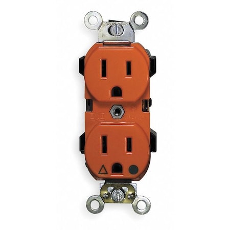 Straight Blade Receptacle, 5-20R, 20 A, 125V AC, 2 Pole, 3 Wire, Flush Mount, Single, Orange MPN:5362-IG