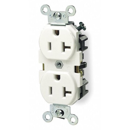 Straight Blade Receptacle, 5-20R, 20 A, 125V AC, 2 Pole, 3 Wire, Flush Mount, Single, White MPN:5362-W