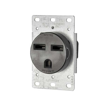 Straight Blade Receptacle, 6-30R, 30 A, 250V AC, 2 Pole, 3 Wire, Flush Mount, Grounded MPN:5372-S00