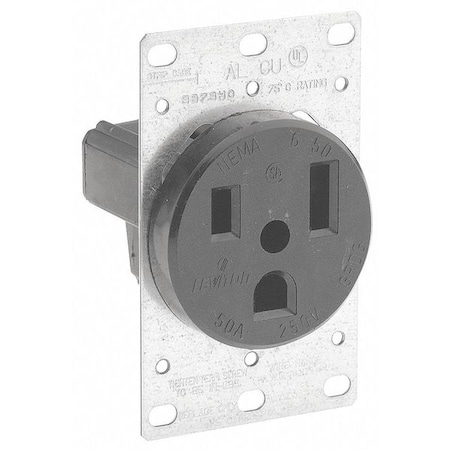 Straight Blade Receptacle, 6-50R, 50 A, 250V AC, 2 Pole, 3 Wire, Flush Mount, Grounded MPN:5374-S00