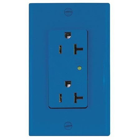 Straight Blade Receptacle, 5-20R, 20 A, 125V AC, 2 Pole, 3 Wire, Flush Mount, Single, Blue MPN:5380-B