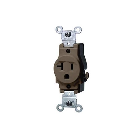 Straight Blade Receptacle, 5-20R, 20 A, 125V AC, 2 Pole, 3 Wire, Flush Mount, Single, Brown MPN:5801