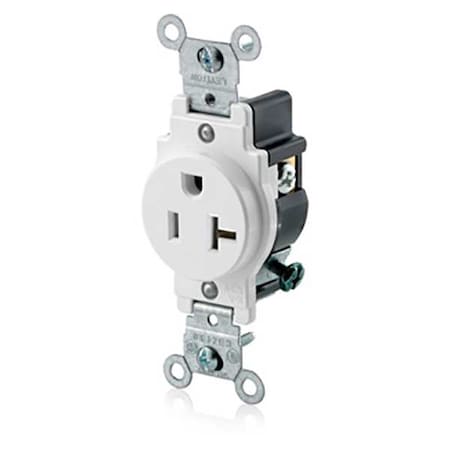 Straight Blade Receptacle, 5-20R, 20 A, 125V AC, 2 Pole, 3 Wire, Flush Mount, Single, White MPN:5801-W