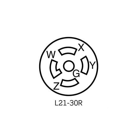 Watertight Locking Receptacle, L21-30R, 30 A, 120/208V AC, Three Phase, 4 Pole, Screw Terminals MPN:69W81-B