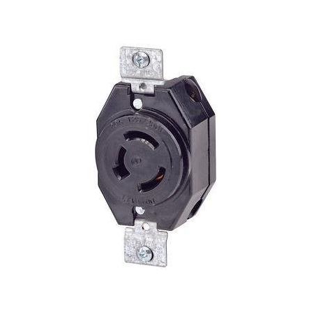 Flanged Locking Receptacle, Non-NEMA, 20 A, 125/250V AC, Single Phase, 3 Pole, Flush Mount, Black MPN:7310-B