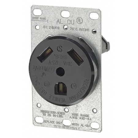Straight Blade Receptacle, TT-30R, 30 A, 125V AC, 2 Pole, 3 Wire, Flush Mount, Grounded MPN:7313-S00