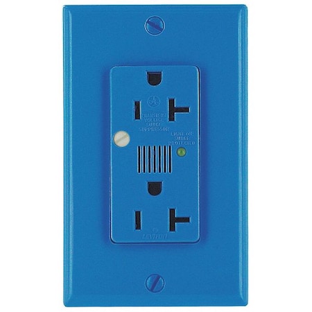 Straight Blade Receptacle, 5-20R, 20 A, 125V AC, 2 Pole, 3 Wire, Flush Mount, Single, Blue MPN:7380-B