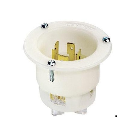 Flanged Locking Inlet, 20 A, 120/208V AC, Three Phase, 4 Pole, Flush Mount, Screw Terminals, White MPN:7408-C