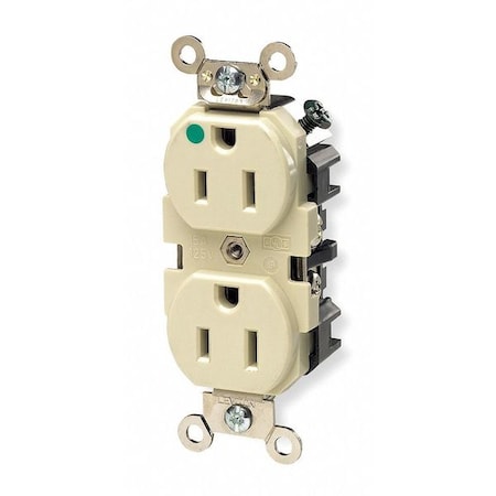 Straight Blade Receptacle, 5-15R, 15 A, 125V AC, 2 Pole, 3 Wire, Flush Mount, Single, Brown MPN:8200