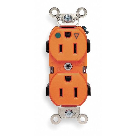 Straight Blade Receptacle, 5-15R, 15 A, 125V AC, 2 Pole, 3 Wire, Flush Mount, Single, Orange MPN:8200-IG