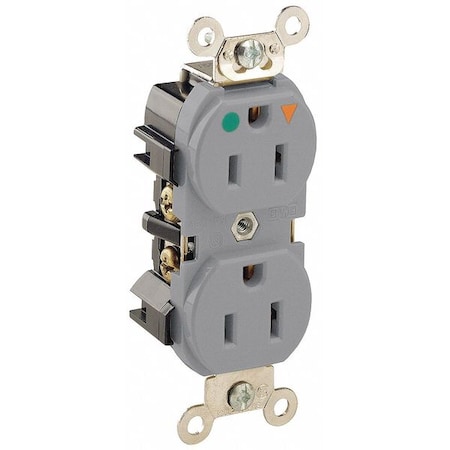 Straight Blade Receptacle, 5-15R, 15 A, 125V AC, 2 Pole, 3 Wire, Flush Mount, Single, Gray MPN:8200-IGG