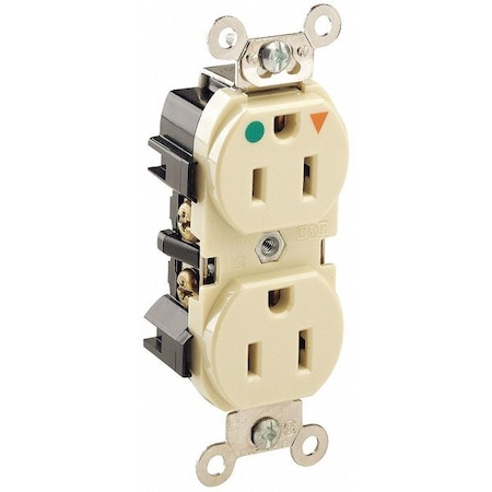 Straight Blade Receptacle, 5-15R, 15 A, 125V AC, 2 Pole, 3 Wire, Flush Mount, Single, Ivory MPN:8200-IGI
