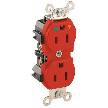Straight Blade Receptacle, 5-15R, 15 A, 125V AC, 2 Pole, 3 Wire, Flush Mount, Single, Red MPN:8200-IGR