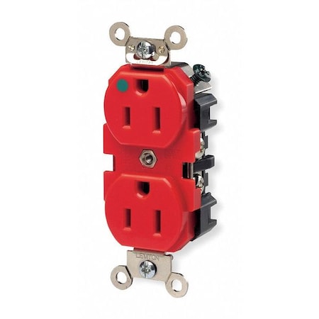 Straight Blade Receptacle, 5-15R, 15 A, 125V AC, 2 Pole, 3 Wire, Flush Mount, Single, Red MPN:8200-R