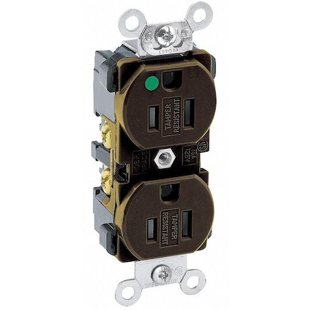 Straight Blade Receptacle, 5-15R, 15 A, 125V AC, 2 Pole, 3 Wire, Flush Mount, Single, Brown MPN:8200-SG