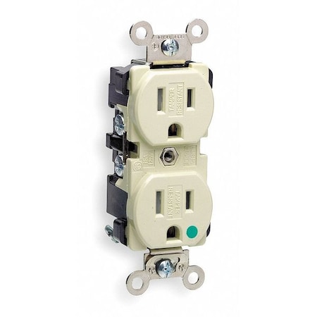 Straight Blade Receptacle, 5-15R, 15 A, 125V AC, 2 Pole, 3 Wire, Flush Mount, Single, Ivory MPN:8200-SGI