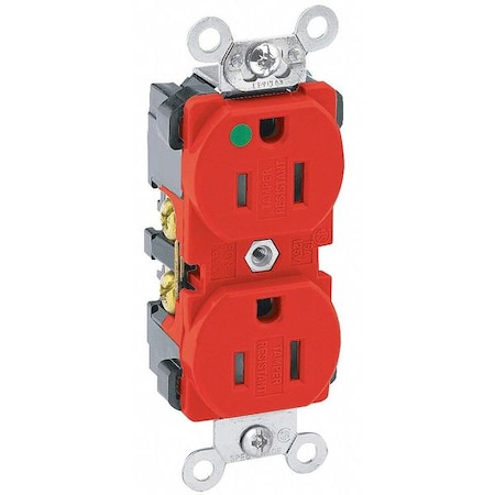 Straight Blade Receptacle, 5-15R, 15 A, 125V AC, 2 Pole, 3 Wire, Flush Mount, Single, Red MPN:8200-SGR