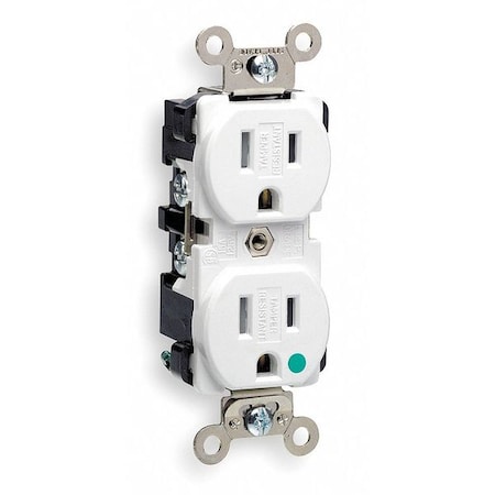 Straight Blade Receptacle, 5-15R, 15 A, 125V AC, 2 Pole, 3 Wire, Flush Mount, Single, White MPN:8200-SGW