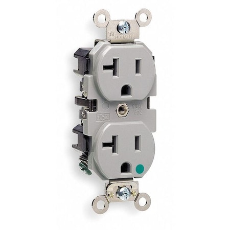 Straight Blade Receptacle, 5-20R, 20 A, 125V AC, 2 Pole, 3 Wire, Flush Mount, Single, Gray MPN:8300-GY