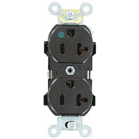 Straight Blade Receptacle, 5-20R, 20 A, 125V AC, 2 Pole, 3 Wire, Flush Mount, Single, Brown MPN:8300-H