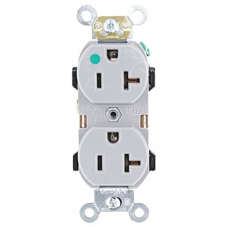 Straight Blade Receptacle, 5-20R, 20 A, 125V AC, 2 Pole, 3 Wire, Flush Mount, Single, Gray MPN:8300-HGY