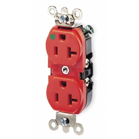 Straight Blade Receptacle, 5-20R, 20 A, 125V AC, 2 Pole, 3 Wire, Flush Mount, Single, Red MPN:8300-HLR