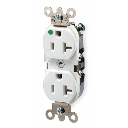Straight Blade Receptacle, 5-20R, 20 A, 125V AC, 2 Pole, 3 Wire, Flush Mount, Single, White MPN:8300-HLW