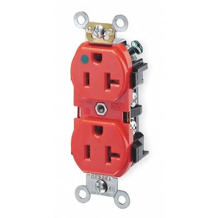 Straight Blade Receptacle, 5-20R, 20 A, 125V AC, 2 Pole, 3 Wire, Flush Mount, Single, Red MPN:8300-HR