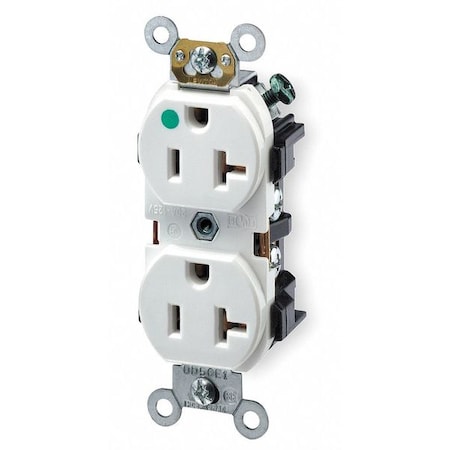 Straight Blade Receptacle, 5-20R, 20 A, 125V AC, 2 Pole, 3 Wire, Flush Mount, Single, White MPN:8300-HW