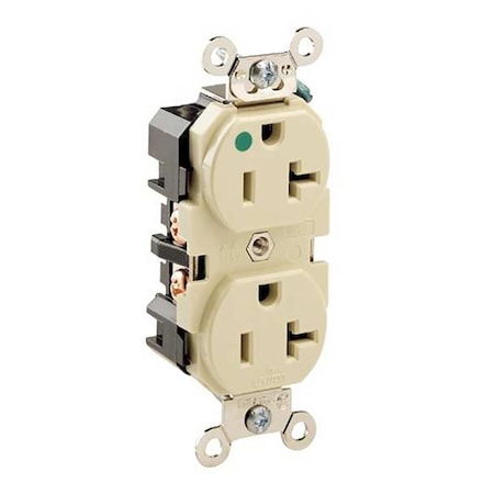Straight Blade Receptacle, 5-20R, 20 A, 125V AC, 2 Pole, 3 Wire, Flush Mount, Single, Ivory MPN:8300-I