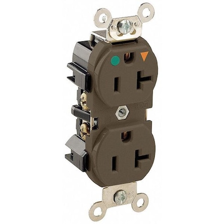 Straight Blade Receptacle, 5-20R, 20 A, 125V AC, 2 Pole, 3 Wire, Flush Mount, Single, Brown MPN:8300-IGB