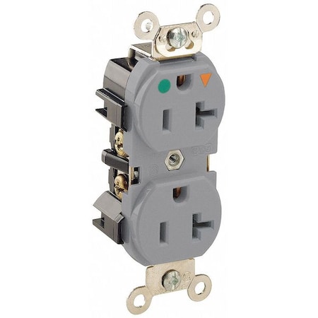 Straight Blade Receptacle, 5-20R, 20 A, 125V AC, 2 Pole, 3 Wire, Flush Mount, Single, Gray MPN:8300-IGG