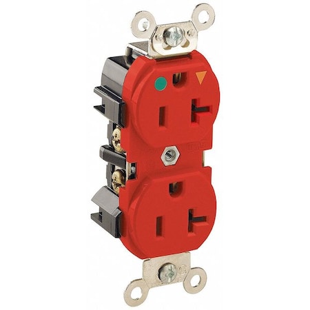 Straight Blade Receptacle, 5-20R, 20 A, 125V AC, 2 Pole, 3 Wire, Flush Mount, Single, Red MPN:8300-IGR