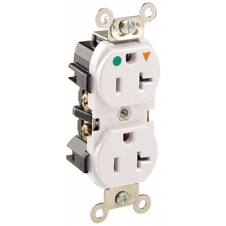 Straight Blade Receptacle, 5-20R, 20 A, 125V AC, 2 Pole, 3 Wire, Flush Mount, Single, White MPN:8300-IGW
