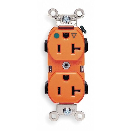 Straight Blade Receptacle, 5-20R, 20 A, 125V AC, 2 Pole, 3 Wire, Flush Mount, Single, Orange MPN:8300-OIG