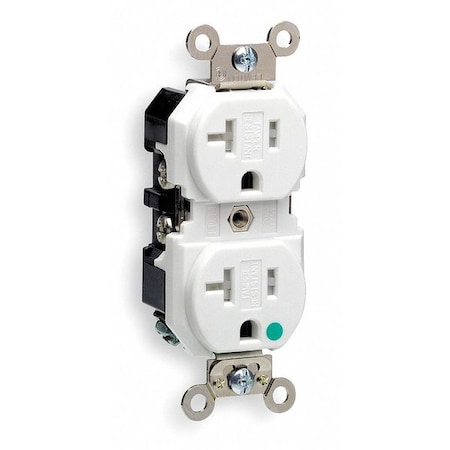 Straight Blade Receptacle, 5-20R, 20 A, 125V AC, 2 Pole, 3 Wire, Flush Mount, Single, White MPN:8300-SGW