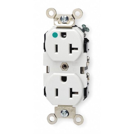 Straight Blade Receptacle, 5-20R, 20 A, 125V AC, 2 Pole, 3 Wire, Flush Mount, Single, White MPN:8300-W