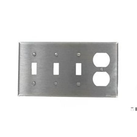 Receptacle Wall Plate, Number of Gangs: 4 Stainless Steel, Silver MPN:84043