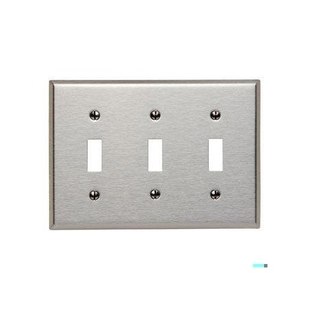 Toggle Switch Wall Plate, Number of Gangs: 3 Stainless Steel, Silver MPN:84111-40