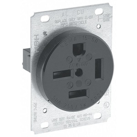 Straight Blade Receptacle, 15-50R, 50 A, 250V AC, 3 Pole, 4 Wire, Flush Mount, Three, Black MPN:8450
