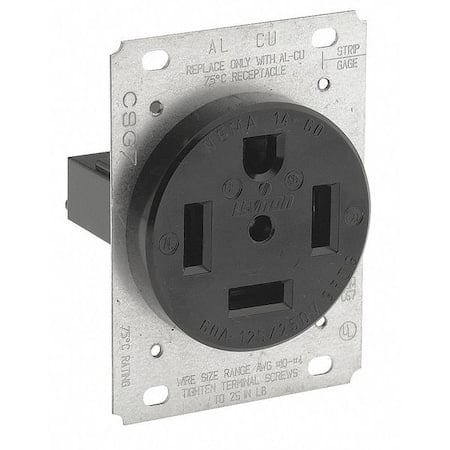 Straight Blade Receptacle, 14-60R, 60 A, 125/250V AC, 3 Pole, 4 Wire, Flush Mount, Grounded MPN:9460