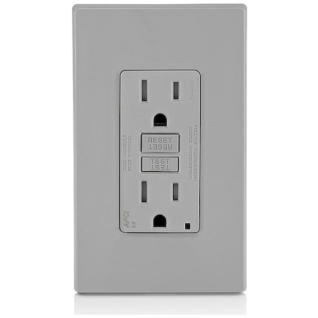 Straight Blade Receptacle, 5-15R, 15 A, 125V AC, 2 Pole, 3 Wire, Flush Mount, Single, Gray MPN:AFTR1-GY