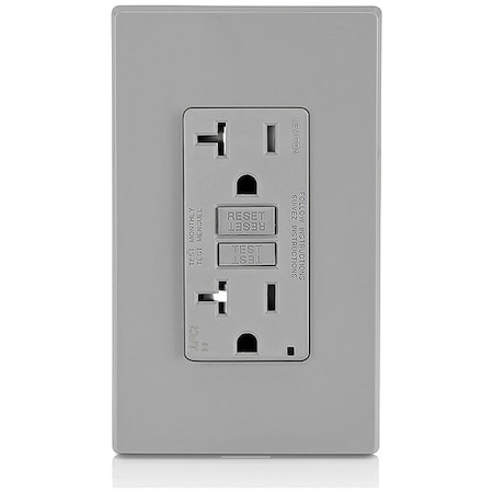 Straight Blade Receptacle, 5-20R, 20 A, 125V AC, 2 Pole, 3 Wire, Flush Mount, Single, Gray MPN:AFTR2-GY
