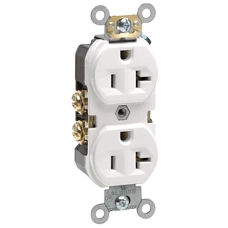 Straight Blade Receptacle, 5-20R, 20 A, 125V AC, 2 Pole, 3 Wire, Flush Mount, Self-Grounded MPN:BR20-W
