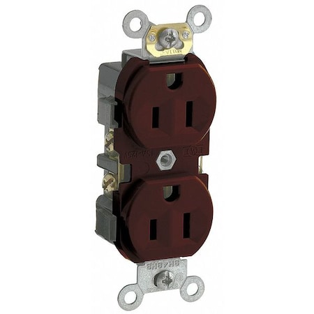 Straight Blade Receptacle, 5-15R, 15 A, 125V AC, 2 Pole, 3 Wire, Flush Mount, Single, Brown MPN:CR15