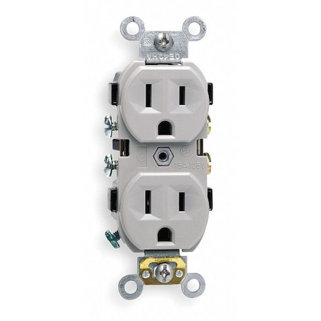 Straight Blade Receptacle, 5-15R, 15 A, 125V AC, 2 Pole, 3 Wire, Flush Mount, Single, Gray MPN:CR15-GY