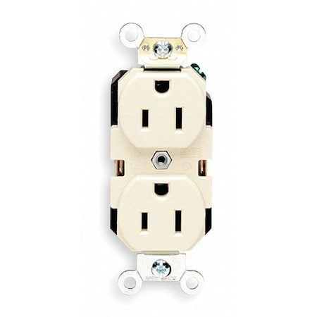 Straight Blade Receptacle, 5-15R, 15 A, 125V AC, 2 Pole, 3 Wire, Flush Mount, Single, Ivory MPN:CR15-I