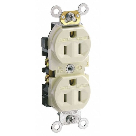Straight Blade Receptacle, 5-15R, 15 A, 125V AC, 2 Pole, 3 Wire, Flush Mount, Single, Ivory MPN:CR15-IS