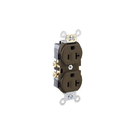 Straight Blade Receptacle, 5-20R, 20 A, 125V AC, 2 Pole, 3 Wire, Flush Mount, Single, Brown MPN:CR20