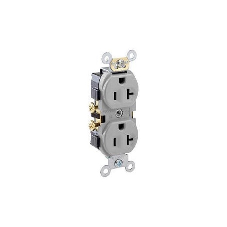 Straight Blade Receptacle, 5-20R, 20 A, 125V AC, 2 Pole, 3 Wire, Flush Mount, Single, Gray MPN:CR20-GY